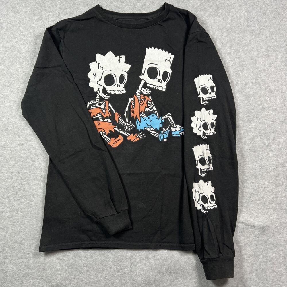 The Simpsons Skeleton Bart Lisa Halloween T-Shirt Mens S Black Matt Groening Tee
